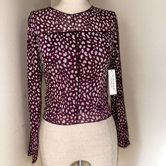 NWT Kirious Purple Cropped Lace Mesh Long Sleeves Large Lined Top Size Small - Picture 1 of 14